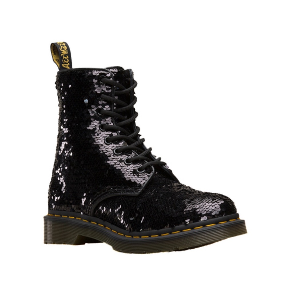 Dr. Martens Women's 1460 Pascal Sequin Lace Up Boot (Black / Silver)